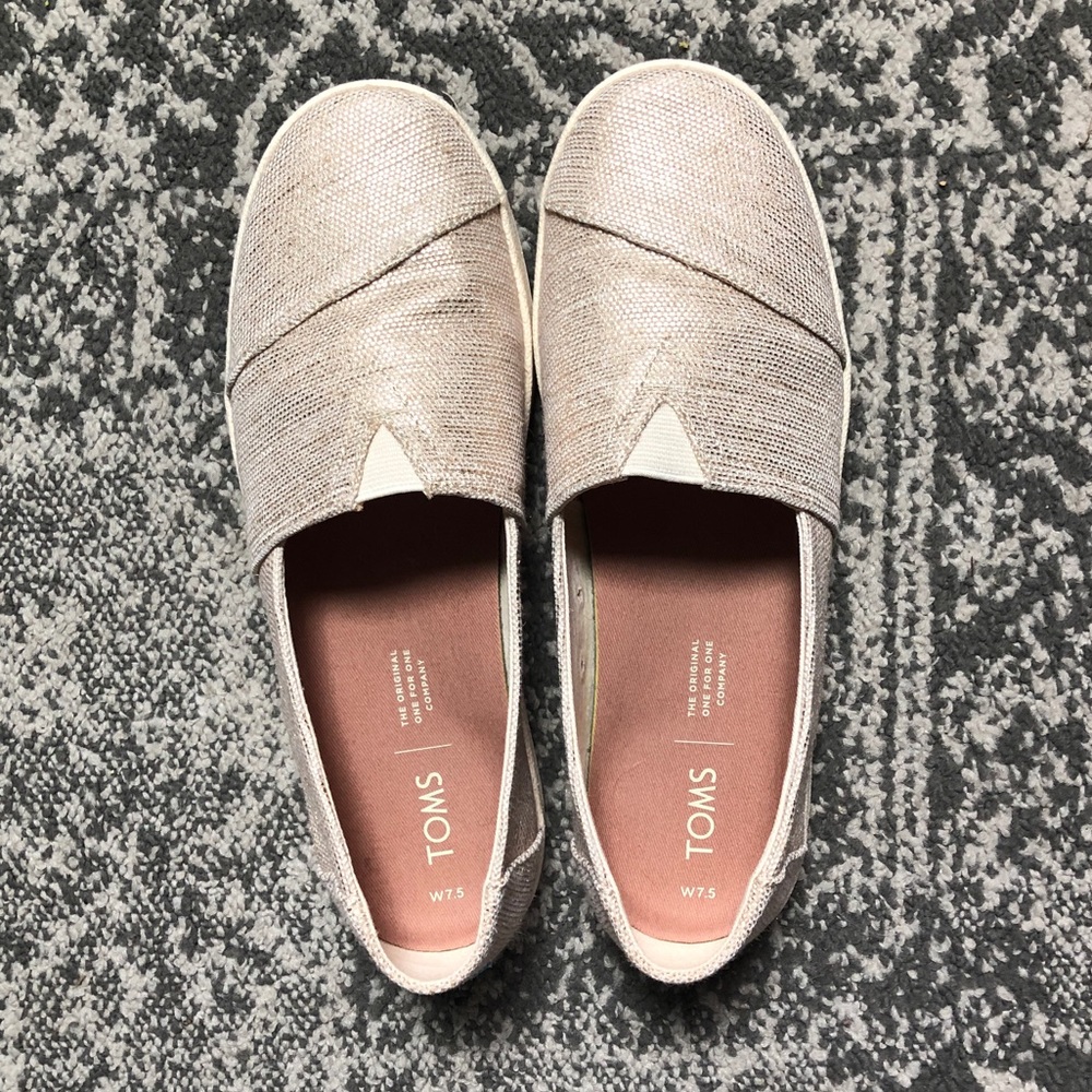 TOMS Avalon Woven Metallic Rose Gold Slip On Shoes